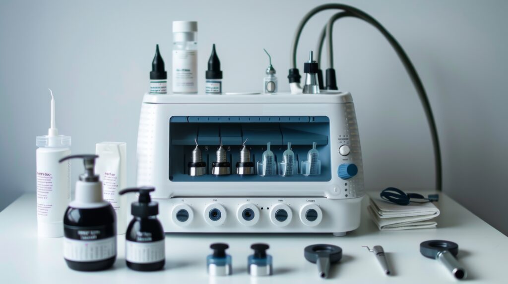 dermabrasion machine, with various heads and settings.