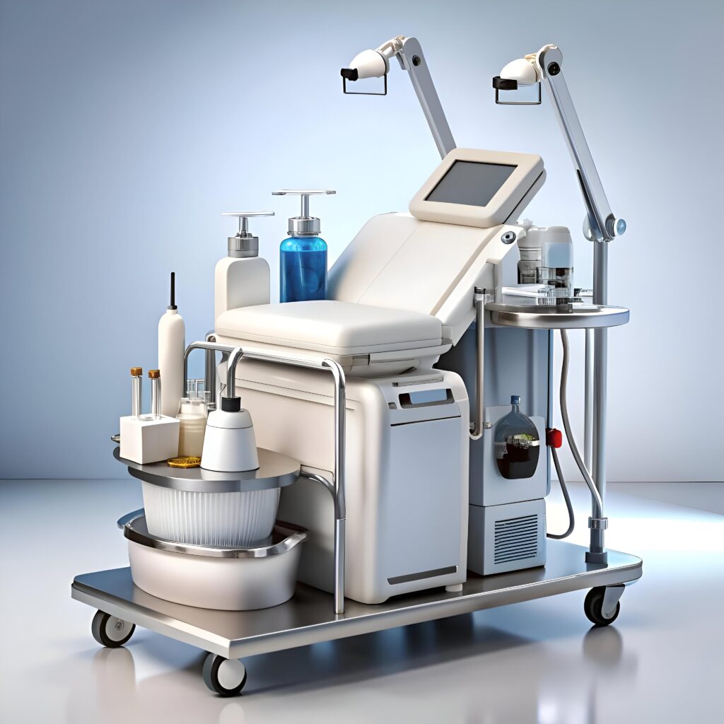 modern beauty clinic equipment. featuring a sleek examination ta